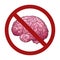 Human brain in a cartoon style in the prohibition sign. Ban on thoughts. Rejection of knowledge