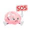 Human brain character holding SOS sign.