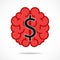 Human brain with dollar sign. Vector illustration