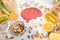 Human brain drawing and healthy fresh food on the table