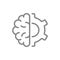 Human brain with gear wheel line icon. Engineering, robot technology thinking symbol