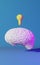 Human brain health neon light background 3d rendering. Creative idea Artificial intelligence Positive thinking emotion