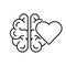 Human Brain and Heart Line Icon. Mental Emotional Health Linear Pictogram. Healthy Rational Balance Between Heart Love