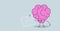 Human brain holding schematic city map with cross location concept pink cartoon character kawaii style horizontal