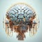 A human brain made of electronic machinery on a clean background. illustration. Generative AI