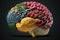 Human brain made of fruits and vegetables created using Generative AI technology. Concept of nutritious foods for brain