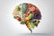 Human brain made of variety of colorful vegetables, healthy nutrition