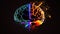 Human brain neon glowing headache concept, pain in human head with colorful stress illustration