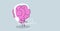 Human brain organ using laptop listening music with headphones relax freelance concept kawaii style pink cartoon