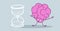 Human brain standing at sand watch time management deadline concept pink cartoon character kawaii style horizontal