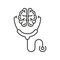 Human Brain and Stethoscope Mental Health Concept Line Icon. Psychology, Neurology Science Linear Pictogram. Human Brain
