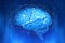 Human brain is surrounded by a network of polygons on a dark blue background