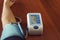 Human check blood pressure monitor and heart rate monitor with digital pressure gauge.
