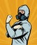 Human in chemical protective suit. Retro comic pop art vector illustration