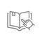 Human chooses a open book line icon. E-book, online library symbol