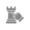 Human chooses a rook chess gray icon. Board game, table entertainment symbol