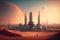 human colony on Mars, showcasing domed habitats and technological infrastructure for survival. Generative AI