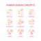 Human design red gradient concept icons set