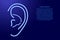 Human ear from glowing blue neon luminescence lines on classic blue dark background. Vector illustration