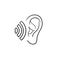 Human ear with sound waves hand drawn outline doodle icon.
