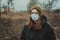 Human ecology mask, smog, pollution on planet. Pandemic flu. Health and safety concept, coronavirus N1H1, virus protection. Health