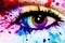 Human eye close up with colorful paint, ink splashes and drips, Generative AI