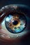 Human eye close up with reflection of the starry sky and infinity. AI Generated