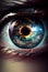 Human eye close up with reflection of the starry sky and infinity. AI Generated