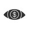 Human eye with dollar sign inside glyph icon