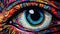 Human eye iris close up, colorful photorealistic detailed painting, psychedelic art