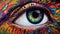 Human eye iris close up, colorful photorealistic detailed painting, psychedelic art