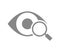 Human eye with magnifying glass grey icon. Visual system research, disease prevention symbol