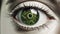 Human eye with mechanical green iris.