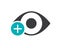 Human eye with plus colored icon. Healthy visual organ, hyperopia symbol