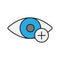 Human eye with plus sign color icon