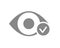 Human eye with tick checkmark grey icon. Healthy visual organ symbol