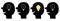 Human face icon set. Black silhouette. Idea light bulb in the head inside brain. Shining effect. Thinking process. Yellow switch