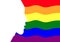 Human face outline in white on horizontal curve rainbow flag sexual identity background. The pride flag representing LGBT.