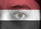Human face painted Egypt flag with eagle on the center of eye or eyeball