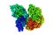 Human fatty acid synthase. Space-filling molecular model. Rainbow coloring from N to C. 3d illustration