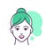 Human feeling admiration line color icon. Face of a young girl depicting emotion sketch element. Cute character on green