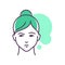 Human feeling doubt line color icon. Face of a young girl depicting emotion sketch element. Cute character on turquoise