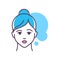 Human feeling excitement line color icon. Face of a young girl depicting emotion sketch element. Cute character on turquoise