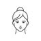 Human feeling frustration line black icon. Face of a young girl depicting emotion sketch element. Cute character on white