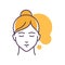 Human feeling patience line color icon. Face of a young girl depicting emotion sketch element. Cute character on yellow background