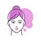 Human feeling thinking line color icon. Face of a young girl depicting emotion sketch element. Cute character on violet background