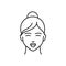 Human feeling triumph line black icon. Face of a young girl depicting emotion sketch element. Cute character on white background