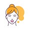 Human feeling triumph line color icon. Face of a young girl depicting emotion sketch element. Cute character on yellow background