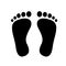 Human feet black silhouette. Footprint with toes icon.