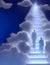 the human figures ascend a stairway of clouds to reach the heaven.